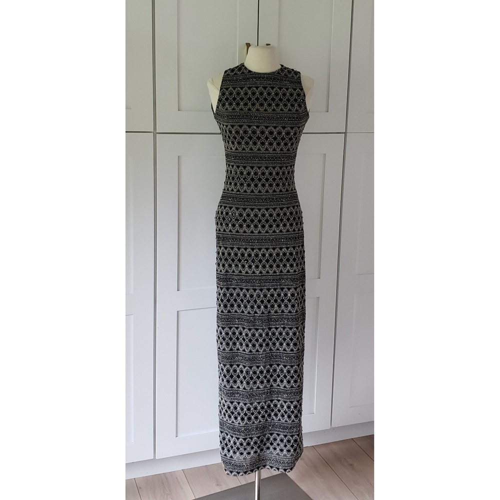 Vintage Rimini by‎ Shaw Dress Womens 4 Black Metallic Maxi High Neck Formal Goth